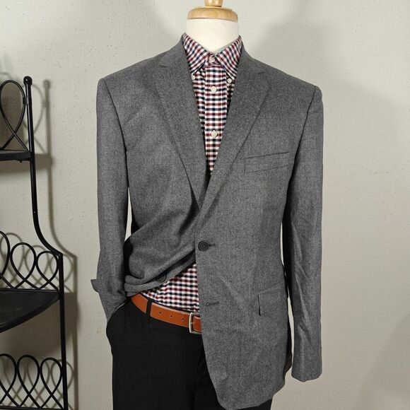 JB Britches LOGAN Men's Flannel Sport‎ Coat Blazer Two Button Gray Wool Sz 42R